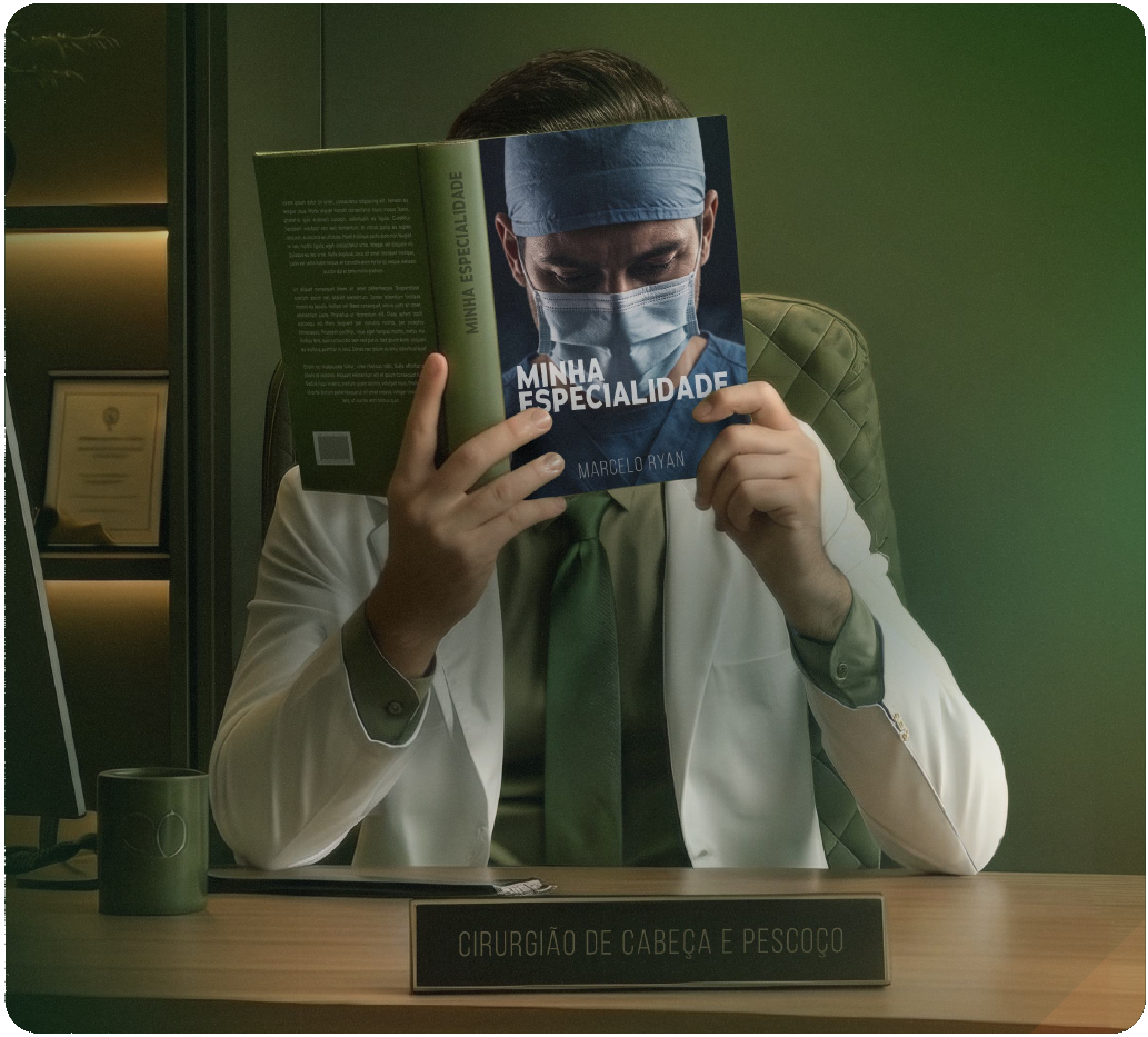 Cirurgião de cabeça e pescoço lendo um livro